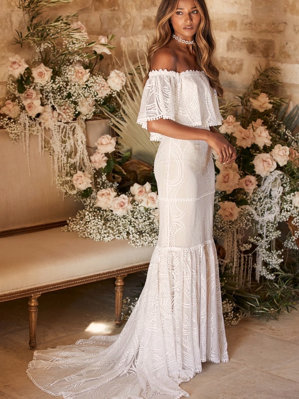 In My Life White Lace Off-the-Shoulder Mermaid Maxi Dress
